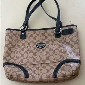 Coach Brown and Black Signature Shoulder Bag